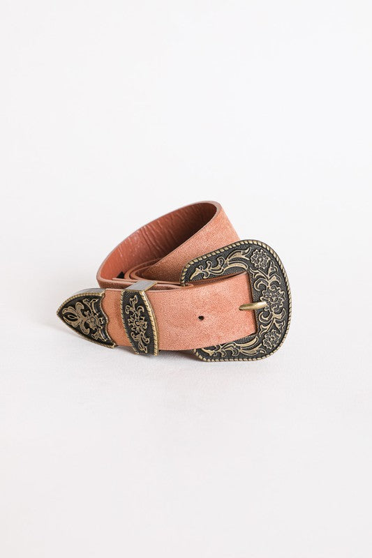 Suede Antique Gold Western Buckle Belt