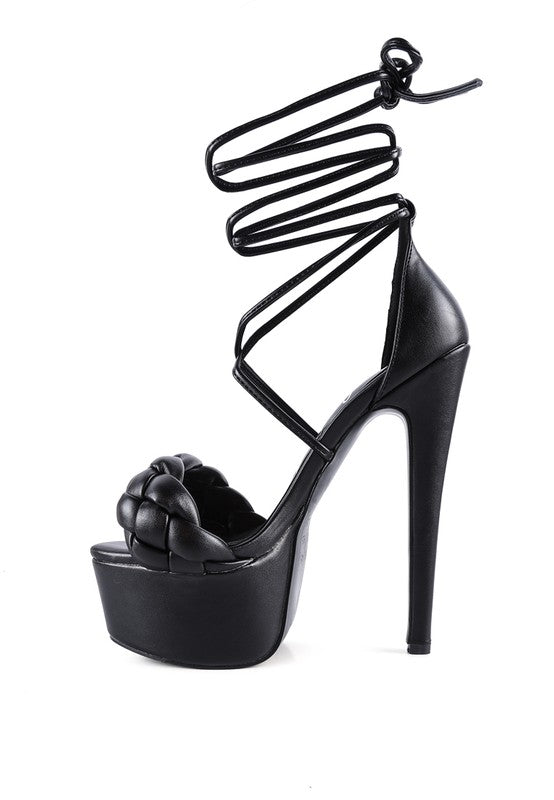 TWERK TIE-UP BRAIDED HIGH PLATFORM SANDALS