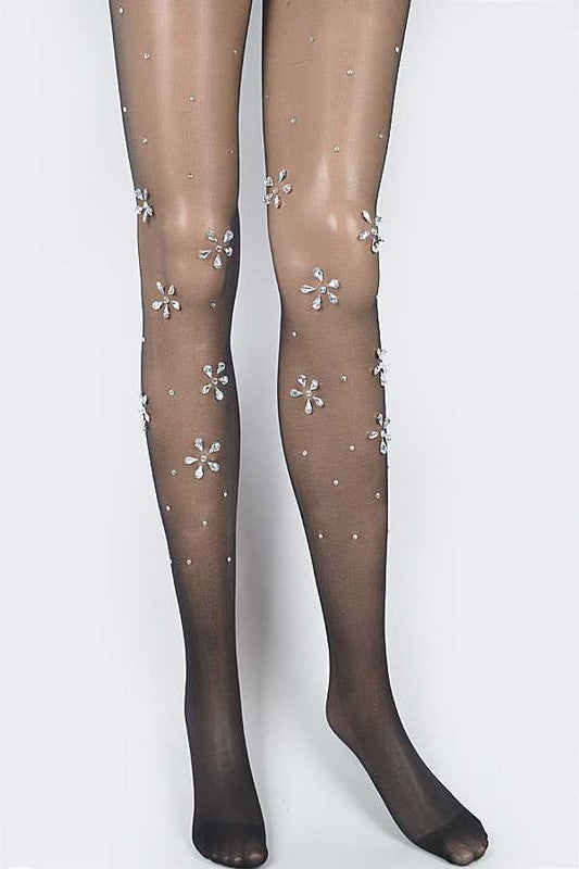 Crystal Flower Pave Sheer Stocking