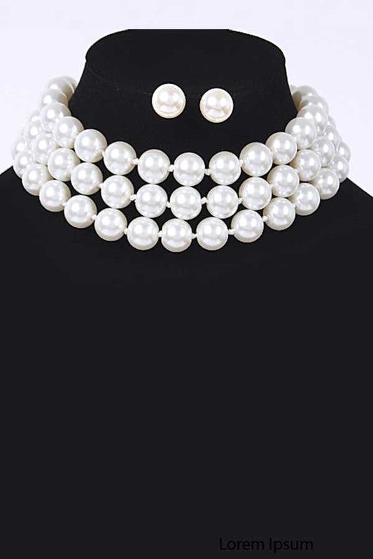 Hand Knot Pearls Layer Choker Necklace Set