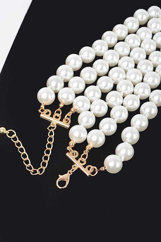 Hand Knot Pearls Layer Choker Necklace Set