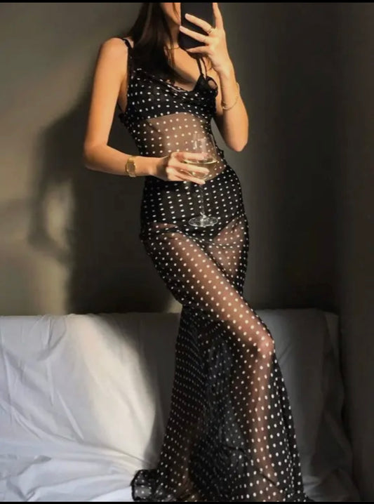 Polkadot long see-through dress